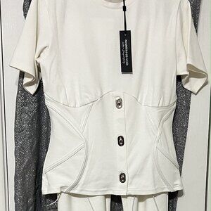 Maniere De Voir - Playful Tailored Slacks and Chic crewneck shirt duo.